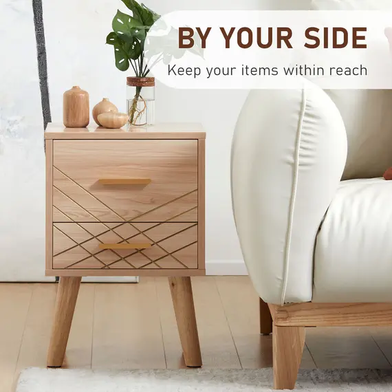Buy 2-Piece Scandinavian Bedside Tables with Drawers, Bedside Cabinets with Wood Legs, Natural, 4 image