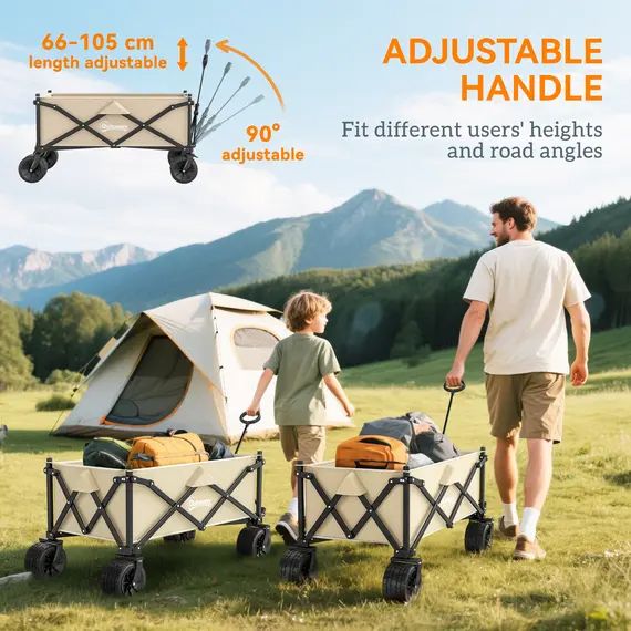 Buy Outsunny Folding Garden Trolley, Outdoor Wagon Cart with Carry Bag, for Beach, Camping, Festival, 120KG Capacity, Khaki, 5 image