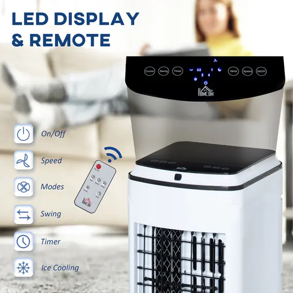 Buy HOMCOM 3-in-1 Evaporative Air Cooler with 4L Water Tank, Portable Fan Cooler with Automatic Oscillation, Timer, Remote, White, 9 image