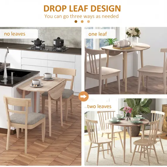 Buy HOMCOM Folding Dining Table for 4, Round Drop Leaf Table, Modern Space Saving Small Kitchen Table with Wood Legs for Dining Room, Natural, 4 image