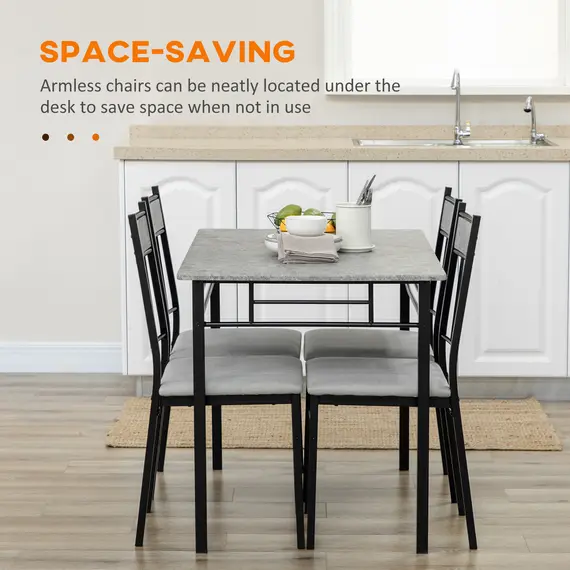 Buy Five-Piece Marble Effect Dining Table Set - Grey/Black, 6 image