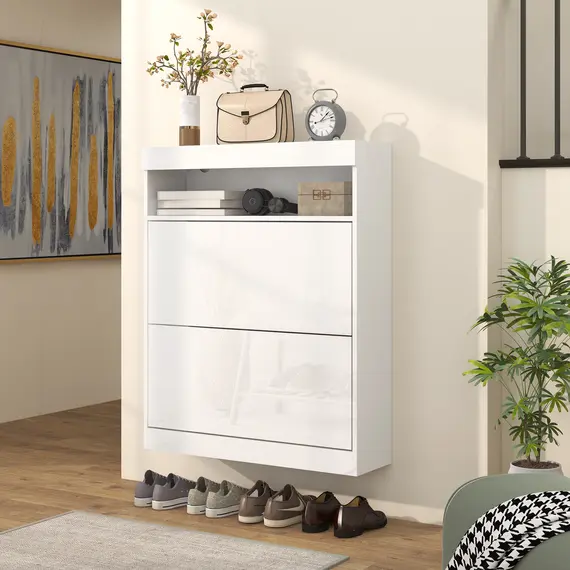 Buy 16 Shoe Pair Storage Cabinet, with Flip Doors - High Gloss White, 7 image