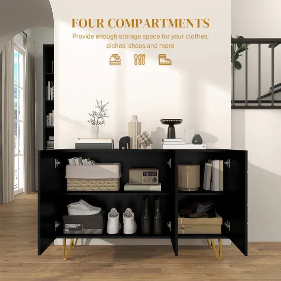 Buy Modern Luxe High Gloss Sideboard, with Hairpin Legs - Black, 5 image