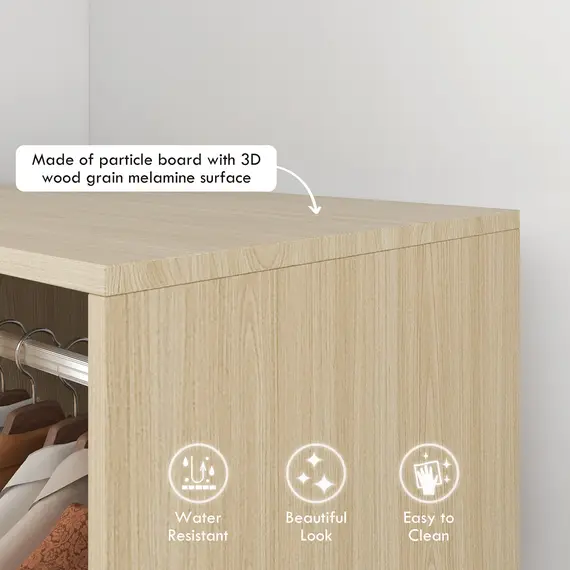 Buy Open Wardrobe on Wheels, Bedroom Wardrobe with Clothes Hanging Rail, 2 Storage Shelves, Mobile Garment Rack for Cloakroom, Hallway, Natural, 4 image