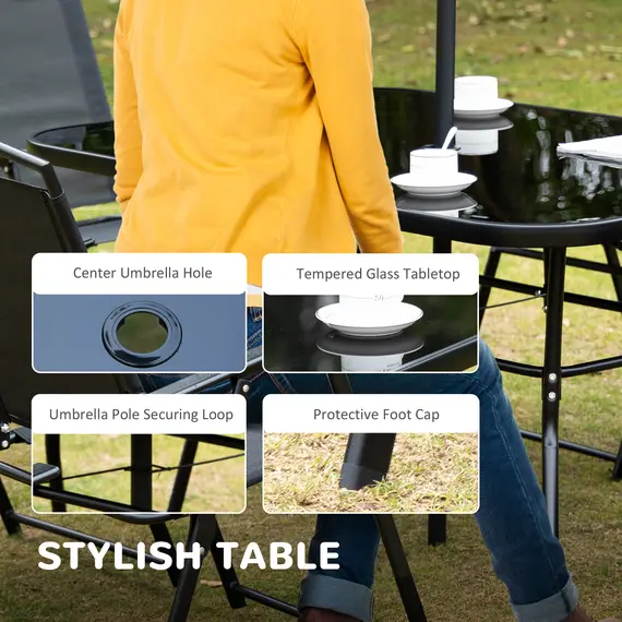 Buy Outsunny Eight-Piece Garden Dining Set, with Chairs, Table and Parasol - Black, 4 image