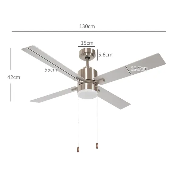 Buy Ceiling Fan with LED Light, Flush Mount Ceiling Fan Lights with Reversible Blades, Pull-chain, Silver and Natural Tone, 3 image