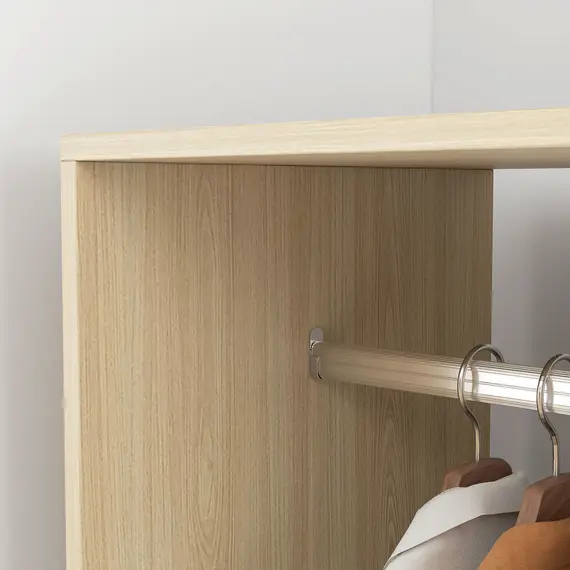 Buy Open Wardrobe on Wheels, Bedroom Wardrobe with Clothes Hanging Rail, 2 Storage Shelves, Mobile Garment Rack for Cloakroom, Hallway, Natural, 8 image