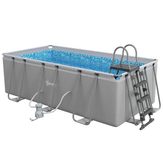 Buy Rectangle Steel Frame Swimming Pool with Ladder and Pump - Grey