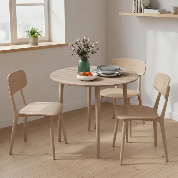 Buy HOMCOM Folding Dining Table for 4, Round Drop Leaf Table, Modern Space Saving Small Kitchen Table with Wood Legs for Dining Room, Natural, 7 image