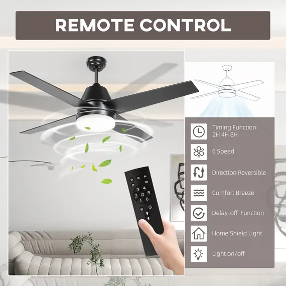 Buy Ceiling Fan with LED Light, Flush Mount Ceiling Fan Lights with Reversible Blades, Remote, Black and Walnut Brown, 7 image