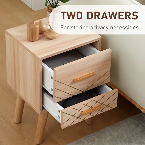 Buy 2-Piece Scandinavian Bedside Tables with Drawers, Bedside Cabinets with Wood Legs, Natural, 5 image