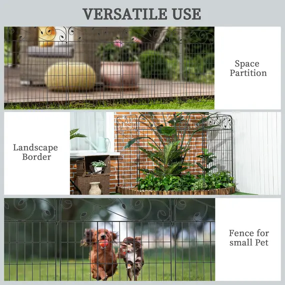 Buy Decorative Garden Fencing, 8PCs 43in x 23ft Outdoor Picket Fence Panels, Rustproof Metal Wire Landscape Flower Bed Border Edging Animal Barrier, Black, 6 image