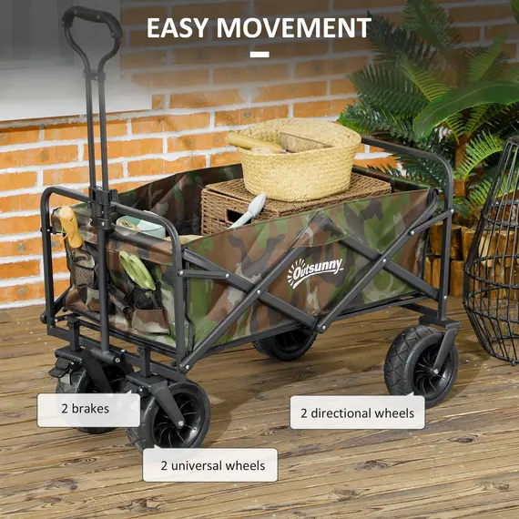 Buy Outsunny 95L Folding Steel Frame Garden Trolley, with Handle - Multicolour, 7 image
