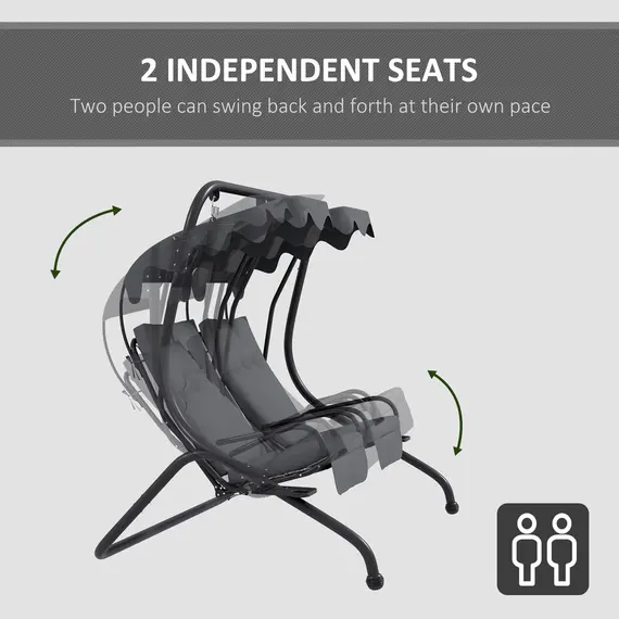 Buy Outsunny Two-Seat Garden Swing Chair, with Protective Canopy - Grey, 4 image