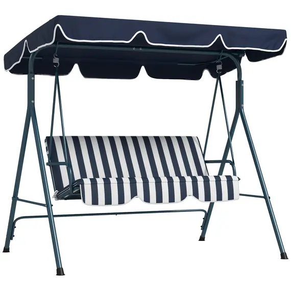 Buy Outsunny 3 Seater Garden Swing Chair, Outdoor Swing Chair with Adjustable Canopy, Mental Frame & Cushions, Blue