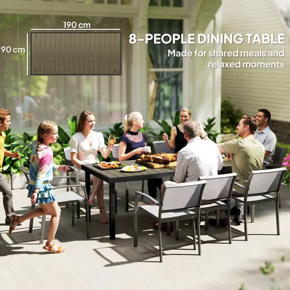 Buy Outsunny Aluminium Outdoor Garden Dining Table for 8 People, Faux Wood Top, for Garden, Patio, 190 x 90 x 74cm, Brown, 8 image