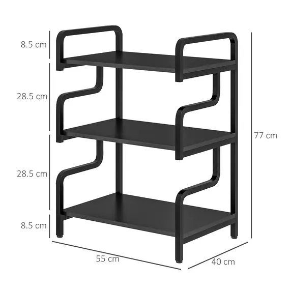 Buy 3-Tier Printer Stand with Storage Shelves, Printer Table, 55 x 40 x 77cm Printer Shelf for Home Office, Study, Black, 3 image