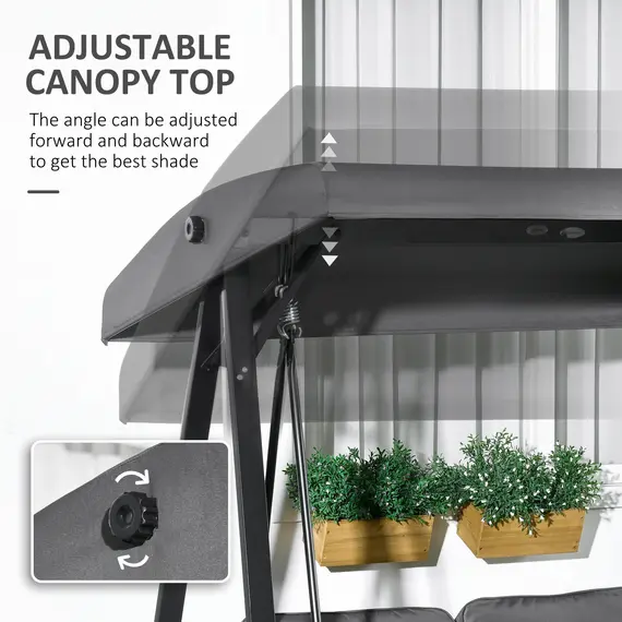 Buy Two-Seater Garden Swing Bench, with Adjustable Canopy - Dark Grey, 4 image