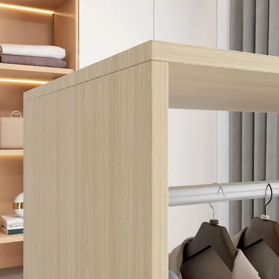 Buy Open Wardrobe on Wheels, Bedroom Wardrobe with Clothes Hanging Rail, 2 Storage Shelves, Mobile Garment Rack for Cloakroom, Hallway, Natural, 7 image