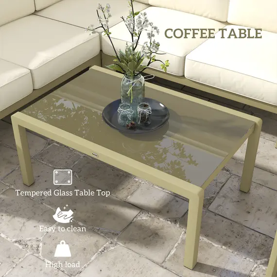 Buy 5-Piece Garden Corner Sofa Set with Cushions, 6 Seater Aluminium Garden Furniture Set with Glass Top Coffee Table, Patio Sectional Conservatory Furniture for Patio & Terrace, Gold Tone, 6 image
