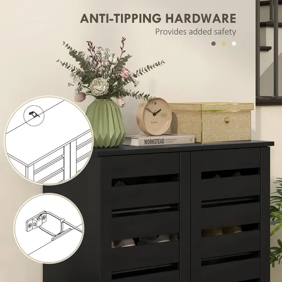 Buy Narrow Shoe Cabinet for Entryway, 5-Tier Slim Shoe Storage Cabinet with 2 Slatted Doors and Adjustable Shelves, 7 image