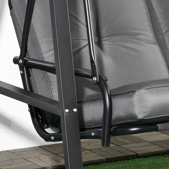 Buy Two-Seater Garden Swing Bench, with Adjustable Canopy - Dark Grey, 9 image