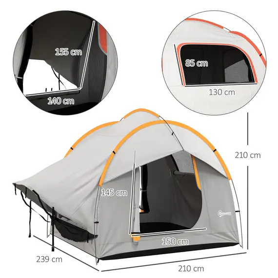 Buy Outsunny SUV Car Tent for Camping, Waterproof PU2000mm, 5 Man Tailgate Tent, 2.4 x 2.1 m, Grey and Orange, 3 image
