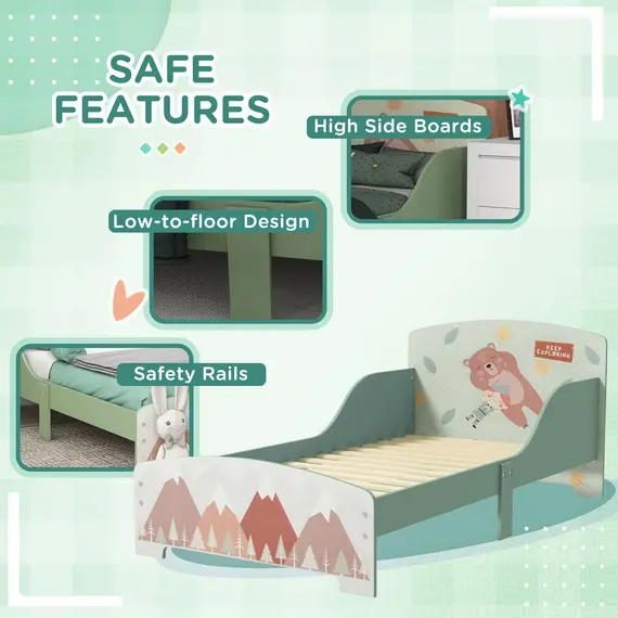 Buy ZONEKIZ Toddler Bed Frame, Kids Storage Shelf Unit with 6 Fabric Bins for Ages 3-6 Years, Green, 7 image