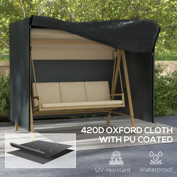 Buy 220 x 125cm Three-Seater Swing Chair Protective Cover - Black, 5 image