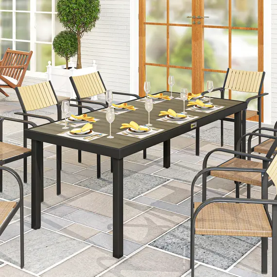 Buy Outsunny Aluminium Outdoor Garden Dining Table for 8 People, Faux Wood Top, for Garden, Patio, 190 x 90 x 74cm, Brown, 2 image