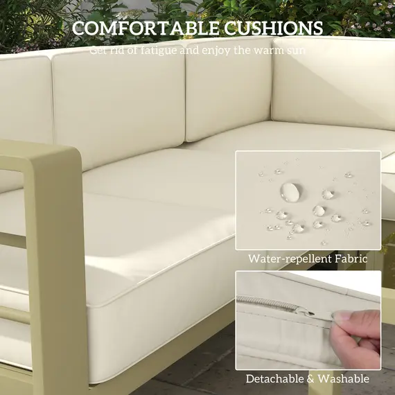 Buy 5-Piece Garden Corner Sofa Set with Cushions, 6 Seater Aluminium Garden Furniture Set with Glass Top Coffee Table, Patio Sectional Conservatory Furniture for Patio & Terrace, Gold Tone, 5 image