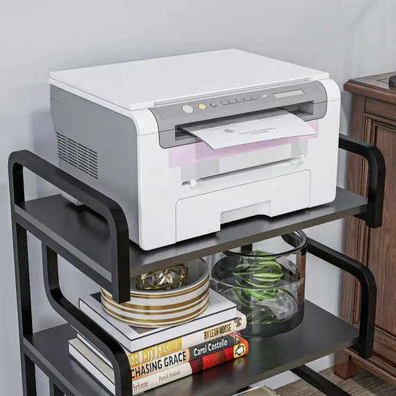 Buy 3-Tier Printer Stand with Storage Shelves, Printer Table, 55 x 40 x 77cm Printer Shelf for Home Office, Study, Black, 8 image