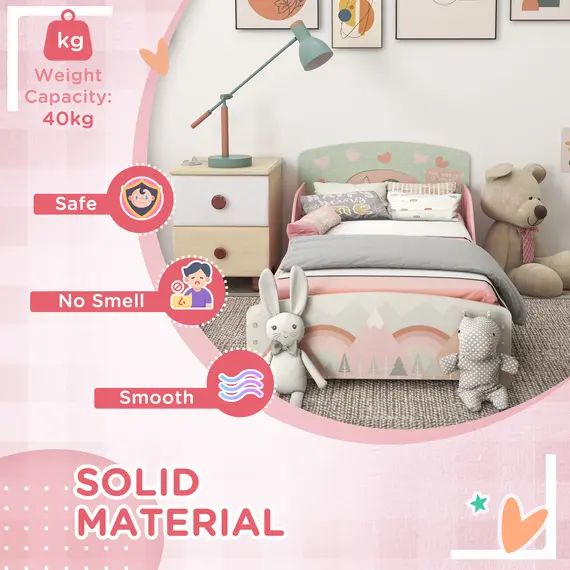 Buy ZONEKIZ Toddler Bed Frame, Kids Storage Shelf Unit with 6 Fabric Bins for Ages 3-6 Years, Pink, 5 image