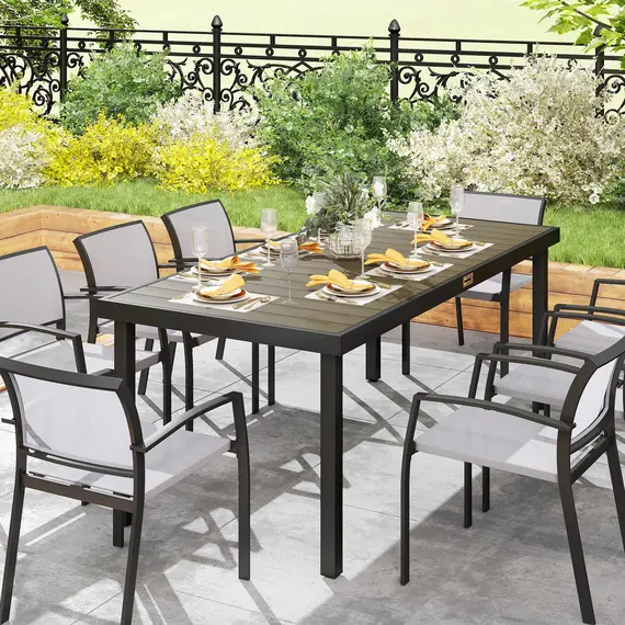 Buy Outsunny Aluminium Outdoor Garden Dining Table for 8 People, Faux Wood Top, for Garden, Patio, 190 x 90 x 74cm, Brown, 9 image