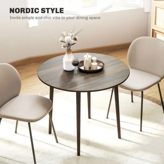 Buy HOMCOM Folding Dining Table for 4, Round Drop Leaf Table, Modern Space Saving Small Kitchen Table with Wood Legs for Dining Room, Grey, 5 image