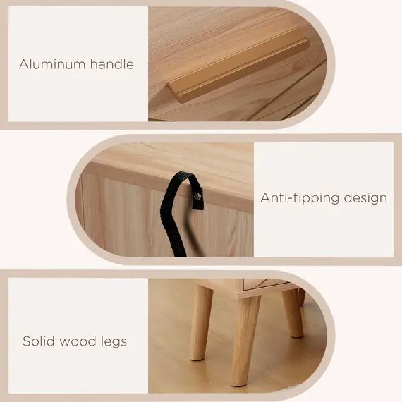 Buy 2-Piece Scandinavian Bedside Tables with Drawers, Bedside Cabinets with Wood Legs, Natural, 6 image