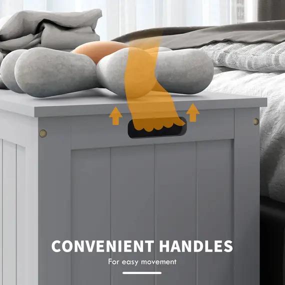 Buy Storage Chest, Modern Storage Trunk with 2 Safety Hinges and Cut-out Handles, Wooden Toy Box for Living Room, Entryway, 76 x 40 x 48 cm, Grey, 6 image