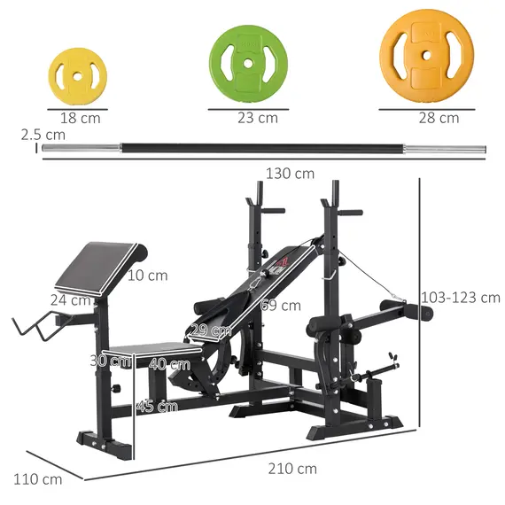 Buy Weight Bench with Adjustable Barbell Rack, Leg Extension, Preacher Curl Pad and 20kg Barbell Set, 3 image
