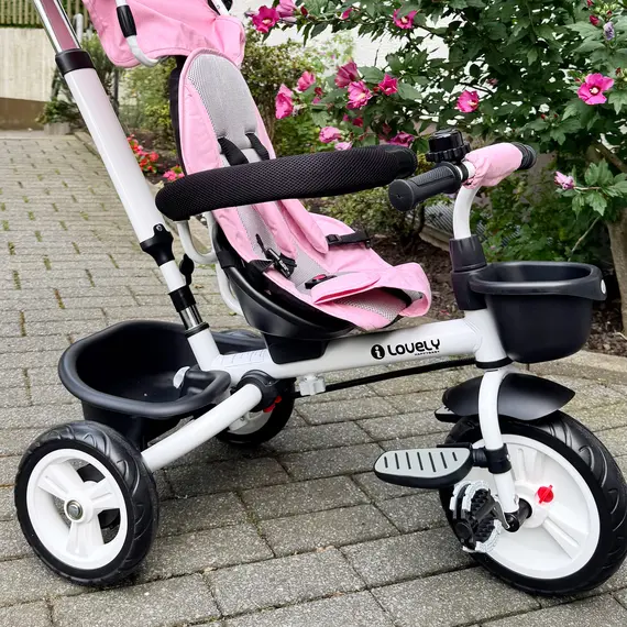 Buy Metal Frame 6 in 1 Baby Push Tricycle with Parent Handle for 1-5 Years Old, Pink, 9 image