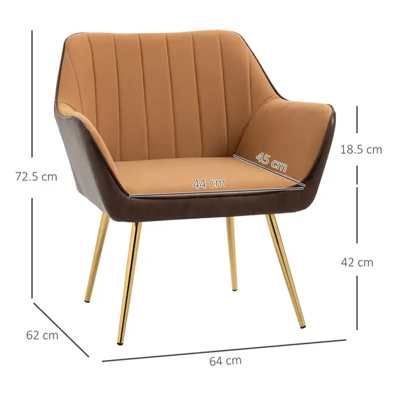 Buy Velvet Armchairs, Upholstered Accent Chairs with Golden Steel Legs, Modern Vanity Chairs for Living Room and Bedroom, Set of 2, Light Brown, 3 image