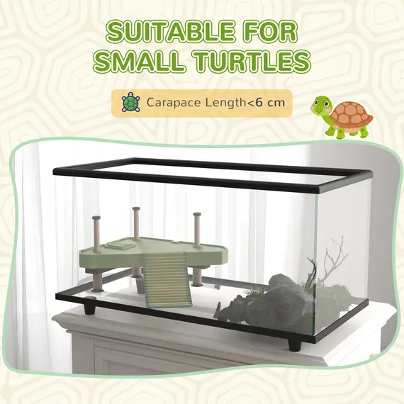 Buy 50L Glass Turtle Tank Aquarium with Basking Platform, Easy Drainage, Strip Patch Thermometer, 7 image