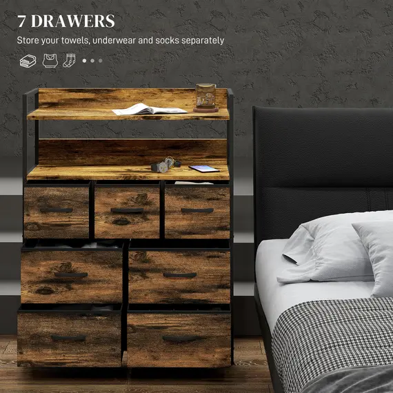 Buy Rustic Chest of Seven Fabric Drawers - Rustic Brown, 4 image