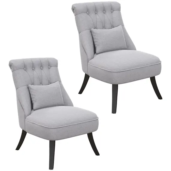 Buy Tub Chair, Armless Single Sofa, Modern Button Tufted Armchair, Upholstered Linen Fabric Longue Accent Chair for Living Room, Bedroom, Set of 2, Grey