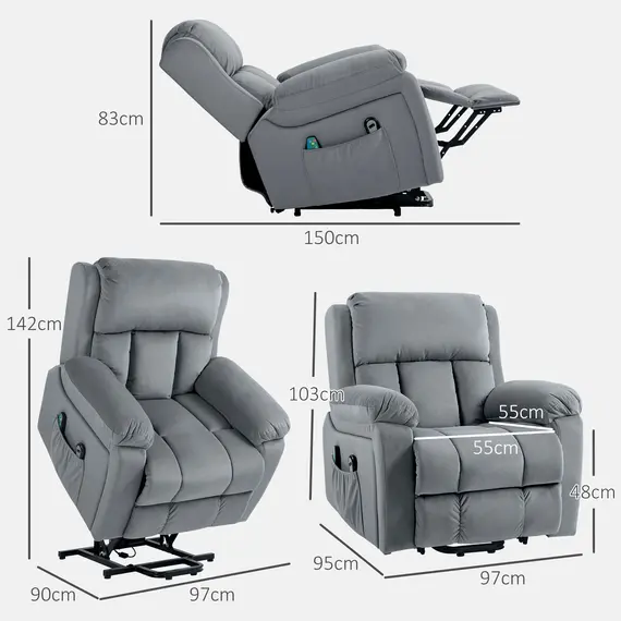 Buy Eight-Point Massage Lift Chair, with Remote - Grey, 3 image