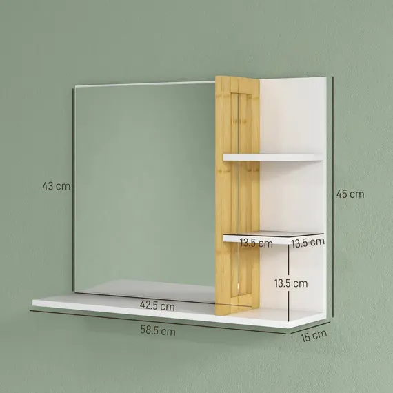Buy Bamboo Panel Bathroom Mirror, with Shelves - White, 3 image