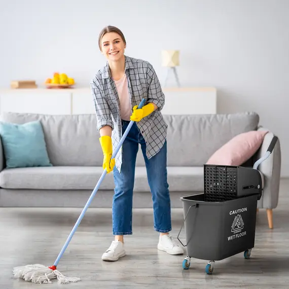 Buy 20L Compact Mop Bucket on Wheels, with Water Separation Panel - Black