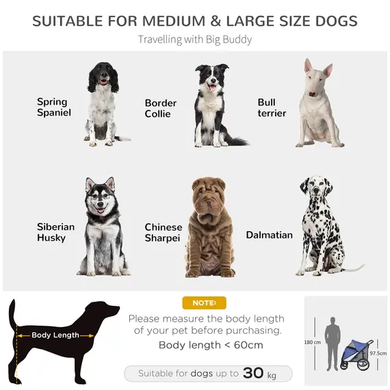 Buy Foldable Pet Stroller, with Washable Cushion, Storage Bags, Safety Leash, for Medium, Large Dogs, Cats - Blue, 4 image