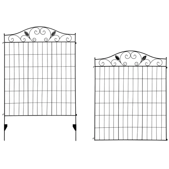 Buy Set of 2 Decorative Garden Fence, 8 Panels Metal Picket Fence, Versatile Shapes for Patio Lawn, 365cm x 112cm, Black, 7 image