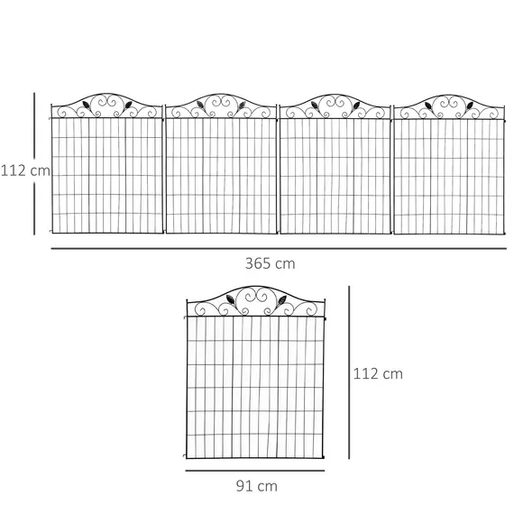 Buy Set of 2 Decorative Garden Fence, 8 Panels Metal Picket Fence, Versatile Shapes for Patio Lawn, 365cm x 112cm, Black, 3 image