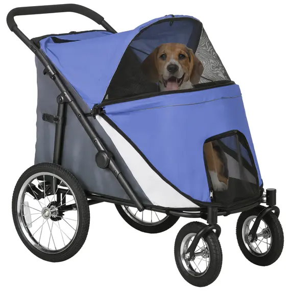 Buy Foldable Pet Stroller, with Washable Cushion, Storage Bags, Safety Leash, for Medium, Large Dogs, Cats - Blue